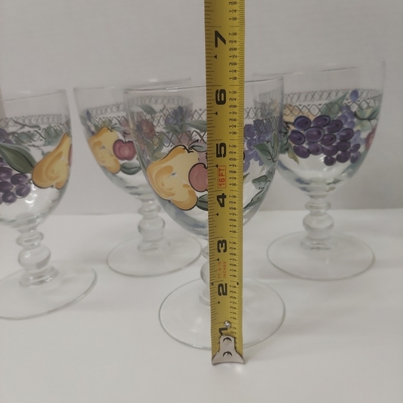 4 Painted Glass Goblets L'Amore By Nancy Calhoun Fruit Grapes Pears - Picture 5 of 8